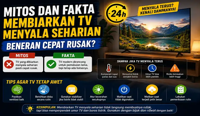 Mitos atau Fakta? Membiarkan TV Menyala Seharian Benarkah Cepat Rusak?